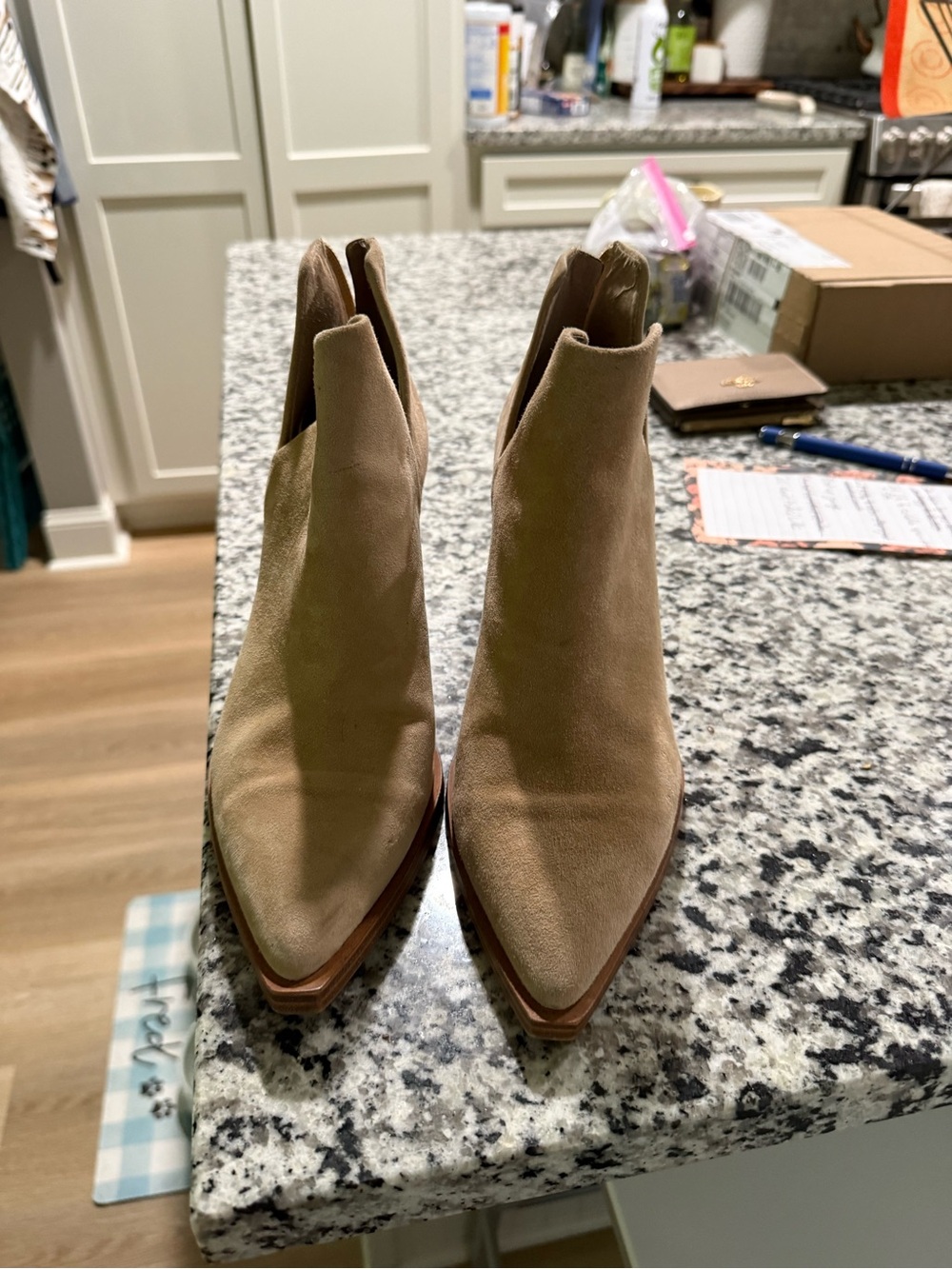 Vince Camuto Suede Pointed-Toe Ankle Boots - Tan